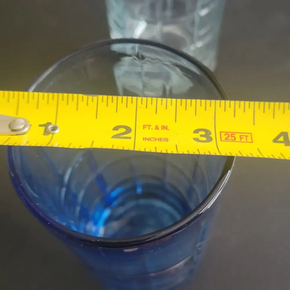 Vintage Anchor Hocking Tartan Glasses One Blue and One Clear‎ Set of Two